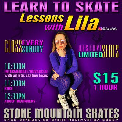 Sk8 Lessons with Lila every Sunday