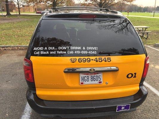 Don't drink and drive call black and yellow taxi cab