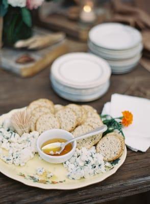 A small portion of the cheese and honey spreads Denise prepared for our wedding