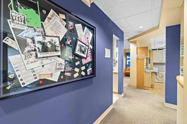 Take a glance down the hallway to see band memorabilia, and posters