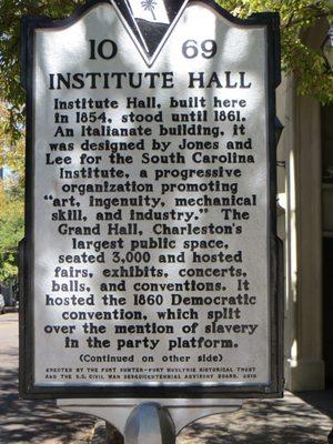 Institute Hall Historic Marker, Charleston SC