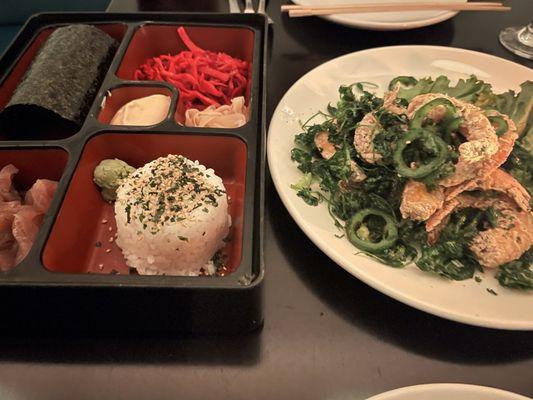 Bento box and Salt and pepper shrimp