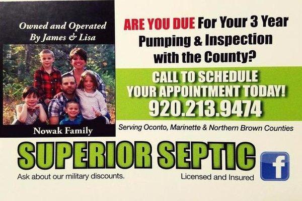 Avoid the rush and call Superior Septic Pumping And Inspections today!!