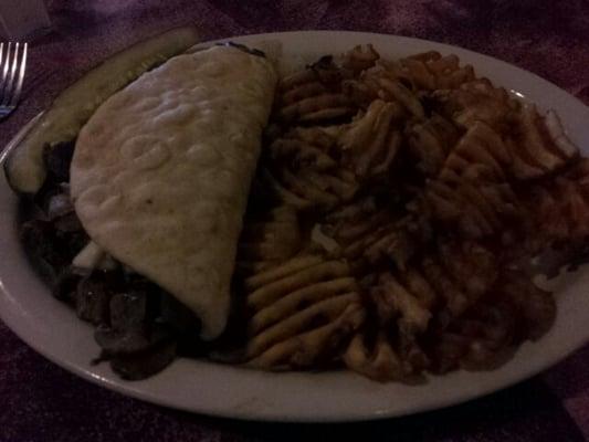 Steak Pita with criss-cut fries.