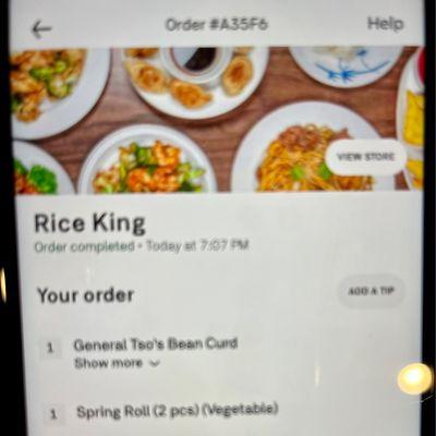 Actual order from Uber eats