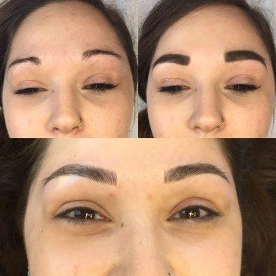 No makeup, client makeup, and after microblading!