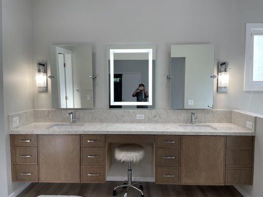 Love my long, floating vanity and now my ceilings are as high as the rest the of the bedroom.