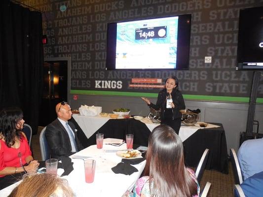 Julian Chung of Lifewave takes advantage of being one of 2 featured speakers in front of the group at Dave and Busters of Orange.