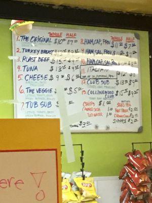 Sub shop menu