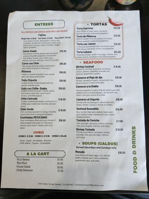 Back of menu