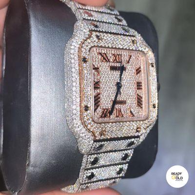 Cartier Two Tone Iced Out Women Mid Size