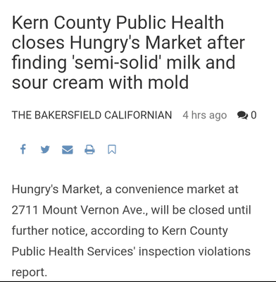 Hungry's Market closed down by Health Department.