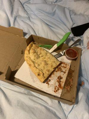 Half of a Mushroom &Sausage Calzone...very good!!!!