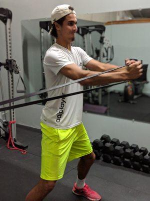 Core training doesn't just have to be crunches and leg lifts. Resistance bands are a great way to working on core stability.