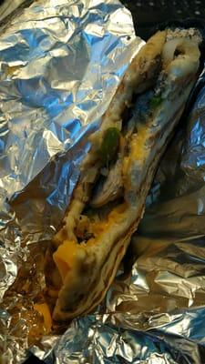 Peppers, chicken, and cheddar. #61, chicken fajita sandwich- pretty tasty