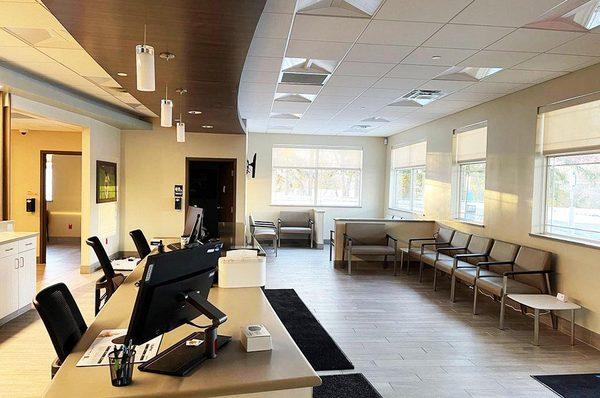 A view of the lobby area inside the BluePearl Pet Hospital in Monroeville, PA.