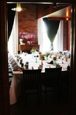 The Fireside Room decorated for a rehearsal dinner.