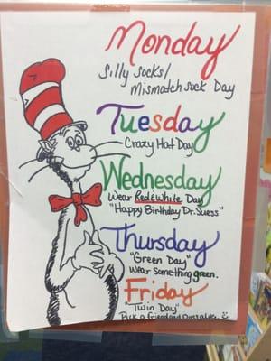 Just an example of how they celebrate Dr. Seuss's birthday week and how they make each day fun and interactive.