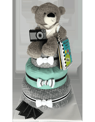 Photographer Bear Diaper Cake - Cheeky Kakes