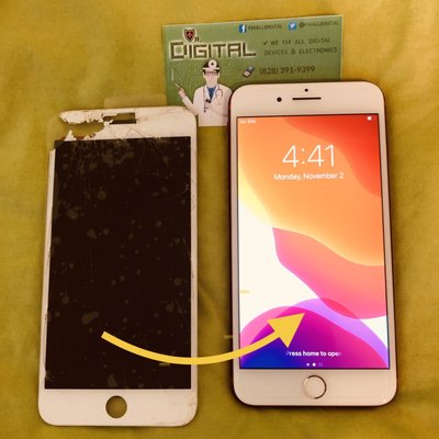 iPhone Smartphone 8 Plus cracked/shattered screen repair services and high tech solutions, including i8+ 8 7+ 7 6S+ 6S 6+ 6 SE 5S 5C!