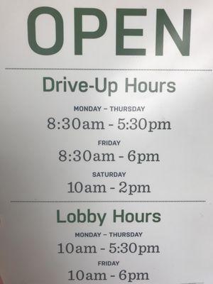 Lobby and drive-thru hours