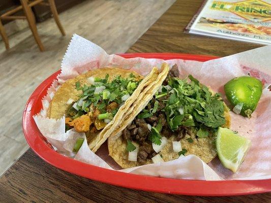 Left Chicken Taco , Right Beef Taco