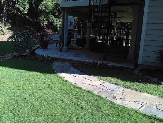 Bermuda & Stone Side Walk by E.G. Landscapes Services