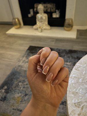 Hand painted square French tip on nude.  Thank you, Lee!