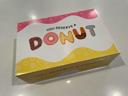 Unique take home donut box.