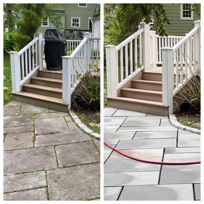 Power washing Bluestone and a composite deck with PVC railings