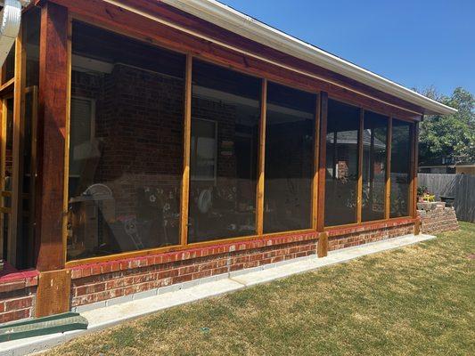 Back porch enclosure with mesh & cedar!