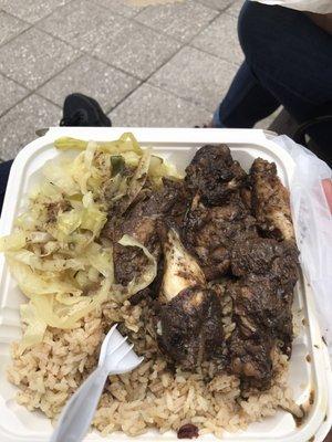 JERK CHICKEN WITH RICE AND CABBAGE!!