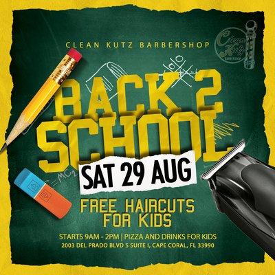 Back 2 School Free Haircuts! Saturday, August 29th! 9AM-2PM!