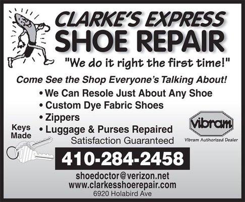 Vintage ad Clarke's Express Shoe Repair