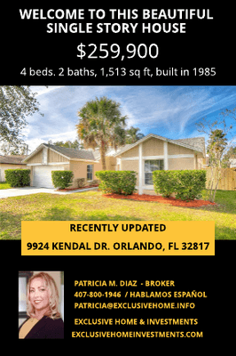 Si está pensando vender o comprar casa en el área de La Florida Central, 
   Llamenos hoy al  407-800-1946.