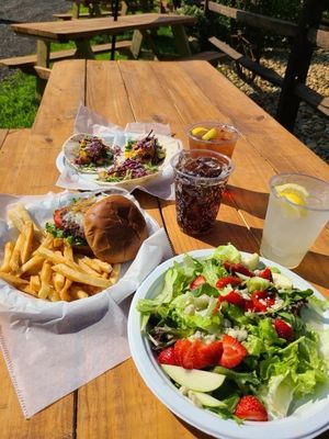 Tacos, burgers and salad