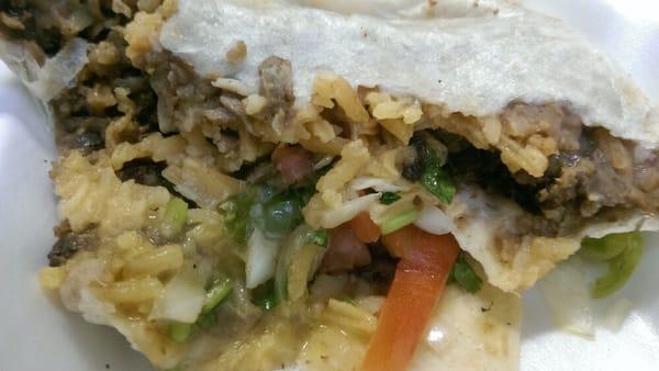 A peek into the steak burrito.