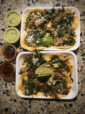 4 carne asada tacos  4 trompo tacos