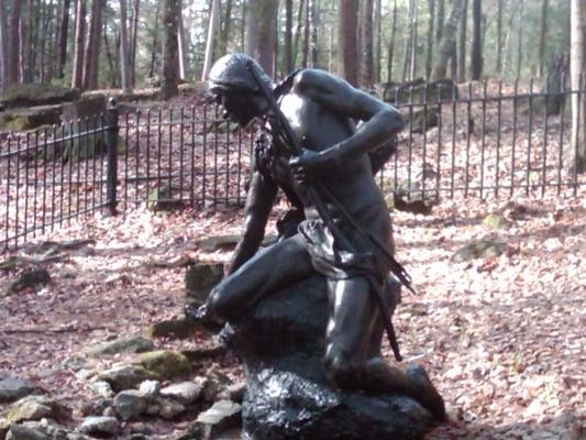 This native statue is actually a fountain hidden in the woods, we bring you there on our Lake George tour