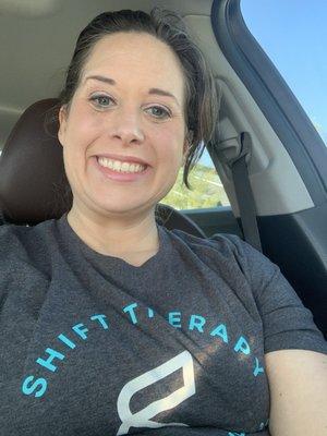 My shift t shirt-I'm smiling because I'm pain free.