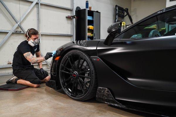 Ceramic Coating this vinyl wrapped McLaren 720s Spider with Glanz Ceramic Coating.