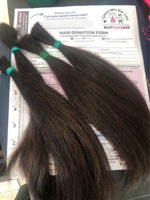 11 inches! sectioned in sub ponytails cause of my layers, so the donation can be optimized