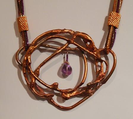 Copper Knot with hand-beaded chain