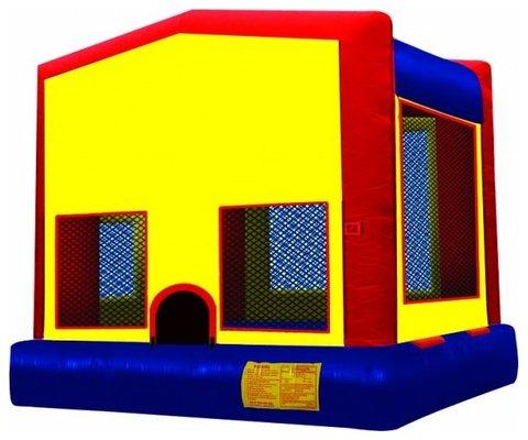 Module bounce house with basketball hoop inside