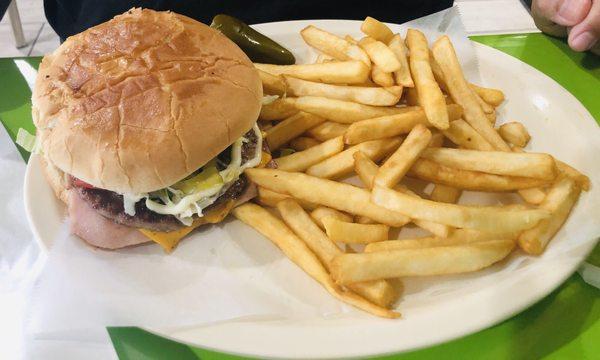 Hamburger combo with fries.