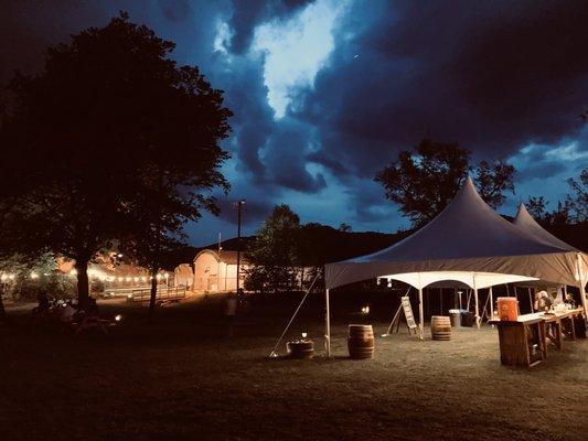 Outdoor Taproom at night!