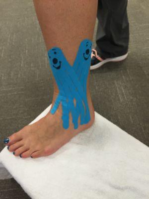 Taping for strengthening,  supporting, or less pain in a fun version for children.