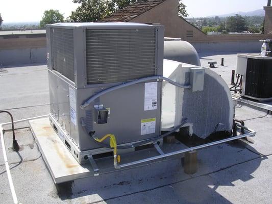 Rooftop package unit installation.