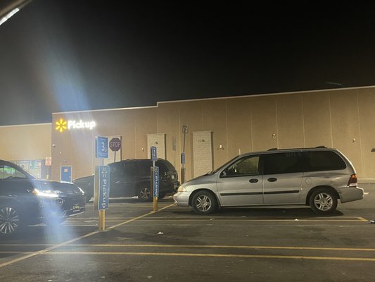 Pick up area in front of Walmart, there are 10 spots