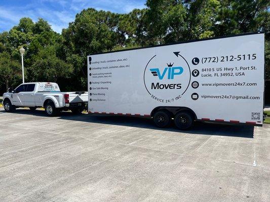 Our 24ft enclosed trailer for transporting your items.